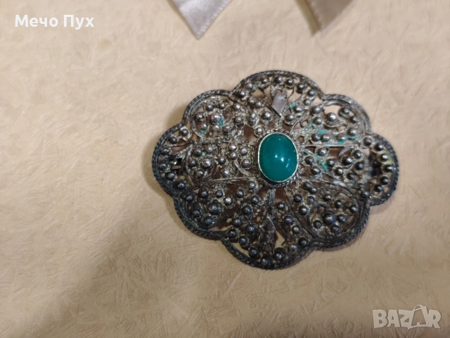 Стара сребърна брошка филигран (12)