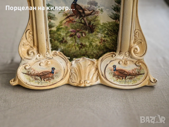 Антикварен порцеланов часовник "Mercedes" - Ръчно рисуван шедьовър с диви фазани , снимка 3 - Антикварни и старинни предмети - 53644681