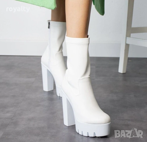 Боти на ток - бяла кожа , снимка 2 - Дамски боти - 54160095