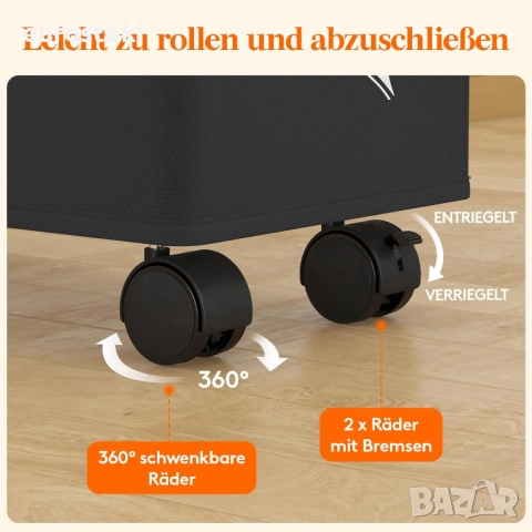 Lifewit Комплект от 2 броя тънки сгъваеми кошове за пране на колелца, 50 литра с дръжки, организация, снимка 7 - Други - 51840406