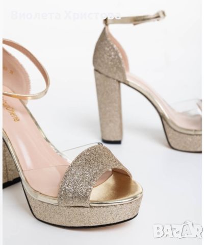 Дамски сандали златисти от текстилен материал Tressa, снимка 3 - Дамски обувки на ток - 46401386