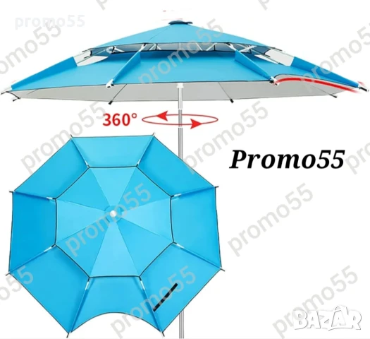 Плажен Чадър 220см. УВ, Чупещо Рамо, Двоен Покрив Стабилност при Вятър, снимка 5 - Градински мебели, декорация  - 50949069