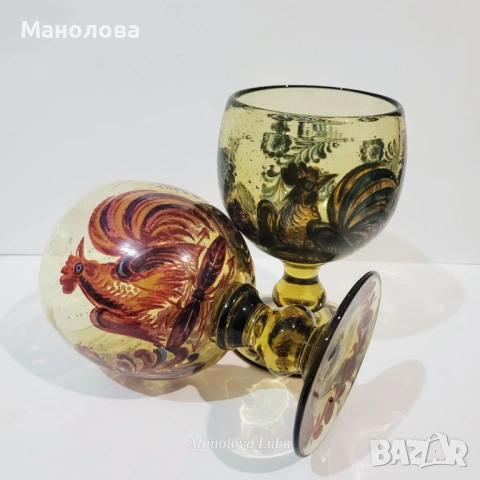 Великолепен винтидж комплект от шест тежки, ръчно духани чаши Alfred Taube Kristall Glasfabrik, снимка 6 - Други ценни предмети - 54011907