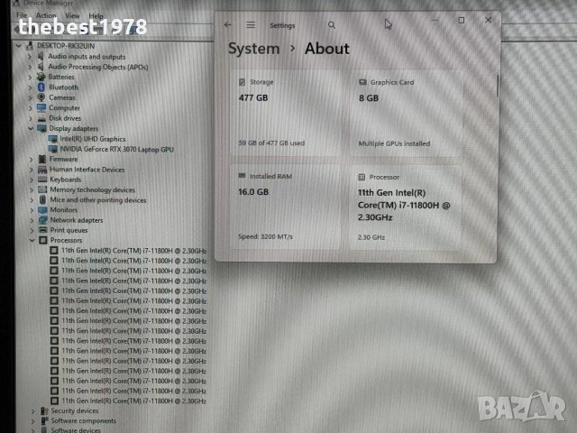 17.3 HP Omen`i7-11800H/RTX 3070/16GB RAM/512GB SSD/FHD IPS 144Hz, снимка 9 - Лаптопи за игри - 52797397