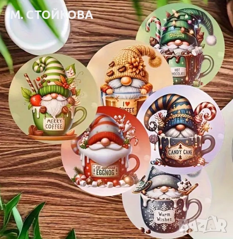 Големи дървени магнитчета за Коледа - гномове, снимка 5 - Декорация за дома - 51622520