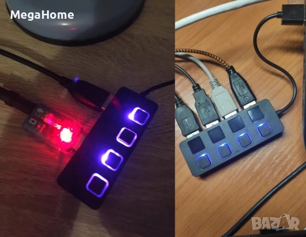 USB разклонител хъб, 4 порта USB 2.0 с индивидуални LED индикатори, 480MBp/s , снимка 7 - Други - 53227906