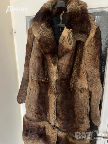 Дълго дамско палто от естествен косъм (нутрия) – L/XL, с подвижна част, ретро модел, снимка 4 - Палта, манта - 53295608