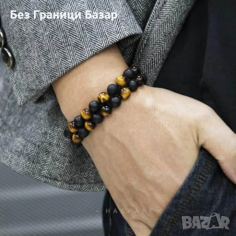 Нова Луксозна гривна от камъни за мъже подарък Коледа рожден ден , снимка 2 - Гривни - 51628062