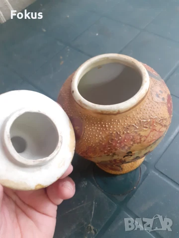 Красива стара ваза буркан с капак порцелан Сатцума Satsuma, снимка 5 - Антикварни и старинни предмети - 50941817