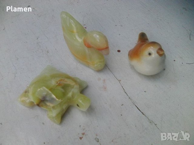 Пиле от порцелан лебед и костенурка от оникс, снимка 1 - Други ценни предмети - 45238134