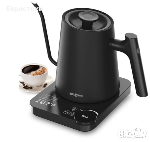 Електрическа кана PARIS RHÔNE, 0,9L, извит чучур, настройка на температура, контролен дисплей