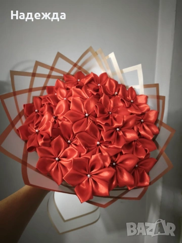 Сатенени цветя , снимка 2 - Изкуствени цветя - 53712251