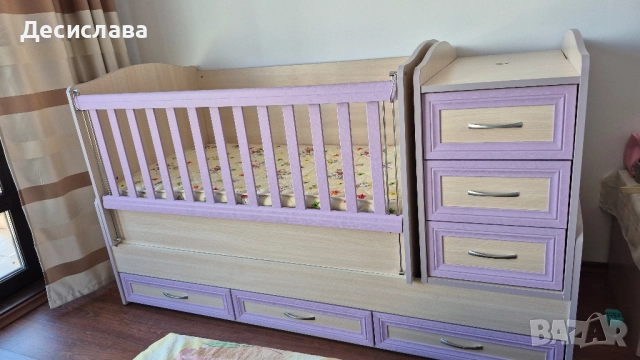 Детско/ бебешко легло (кошара) 3 в 1, с люлеещ се механизъм и матрак, снимка 9 - Бебешки легла и матраци - 51991266