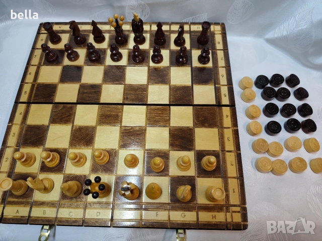 Ръчно изработен комплект шах и дама от дърво, снимка 5 - Антикварни и старинни предмети - 54087073