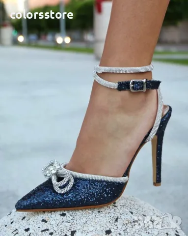 Сандали на ток - син брокат - BY22