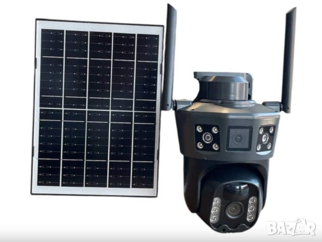 4G СИМ карта Соларна камера двойна с аларма iCsee 16 диода, снимка 1 - IP камери - 53370625