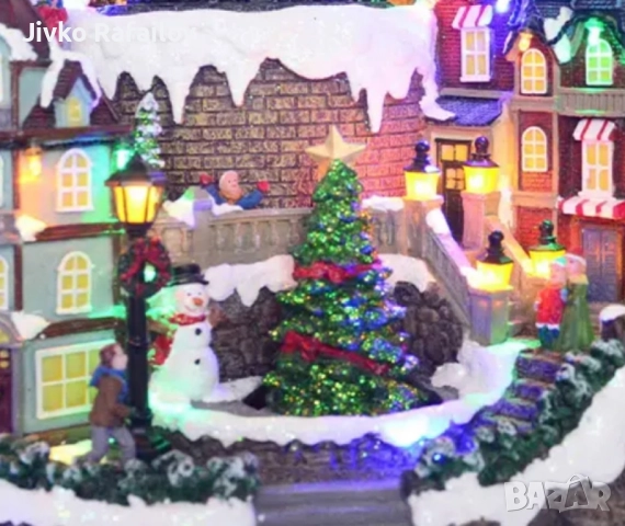 Празнична коледна сцена с LED осветление – Ръчно изработена декорация, снимка 2 - Декорация за дома - 52528712