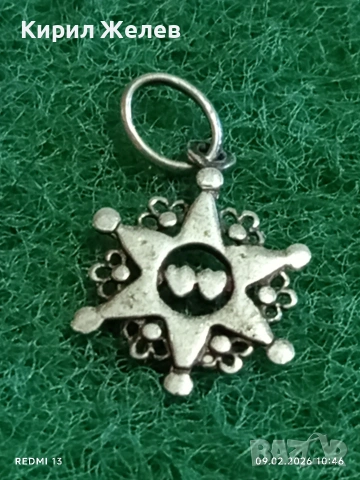 Винтидж сребърна висулка шерифска звезда с две сърца елегантен дизайн 53690, снимка 2 - Колиета, медальони, синджири - 53410953