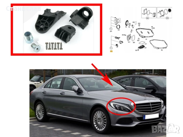 Комплект щипки за захващане на фар Mercedes C-Class W205, снимка 2 - Части - 50645251