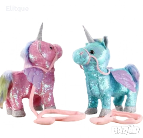 Очарователен ходещ еднорог на каишка с песни и пайети, снимка 2 - Плюшени играчки - 52745104