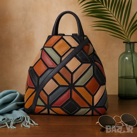 Стилна дамска раница с цветна мозайка, снимка 7 - Чанти - 51884570