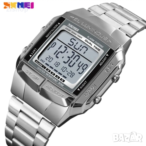 мъжки спортен часовник SKMEI електронен кварц LED 1381 стомана подобен на  Casio, снимка 2 - Мъжки - 44958292
