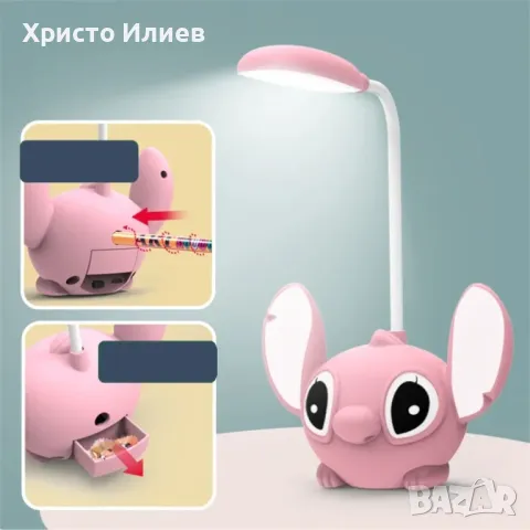 Настолна Лед лампа Лило и Стич LED USB зареждане розова и синя Disney Stitch 3D, снимка 4 - Настолни лампи - 47226227