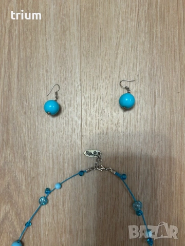 Комплект гердан и обеци, Paola Apologna, светлосин цвят, снимка 3 - Бижутерийни комплекти - 53963407