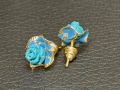 Златни обеци рози син тюркоаз  14 карата 585 zlatni obeci zlaten gold, снимка 3