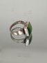 красив сребърен пръстен с естествен зелен камък , снимка 1