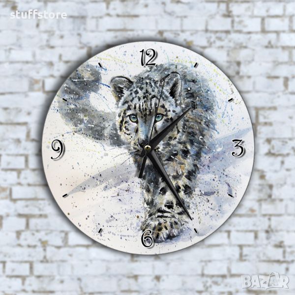 Стенен Часовник - Арт Красив Бял Леопард, снимка 1