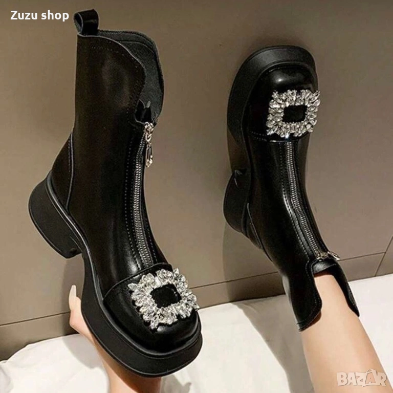 Дамски есенни/зимни боти с кристали, снимка 1