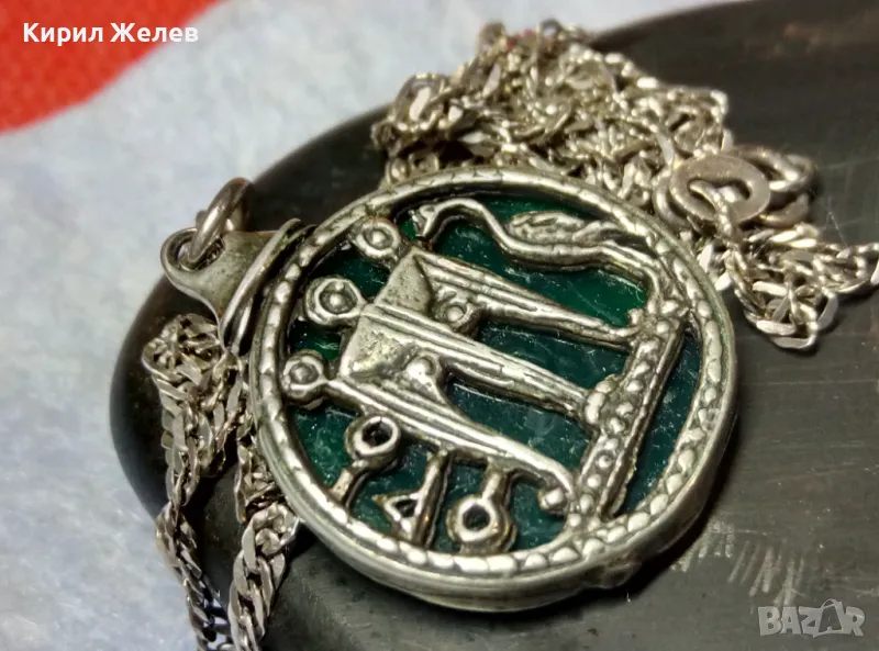 ИТАЛИАНСКИ ДАМСКИ МЕДАЛЬОН от СРЕБРО и СТЪКЛЕНА ПАСТА Paste Vitree Със СРЕБЪРНА 925 ВЕРИЖКА 25868, снимка 1