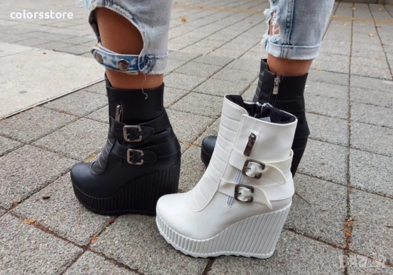 Боти на платформа - бяла кожа - B2001 , снимка 1