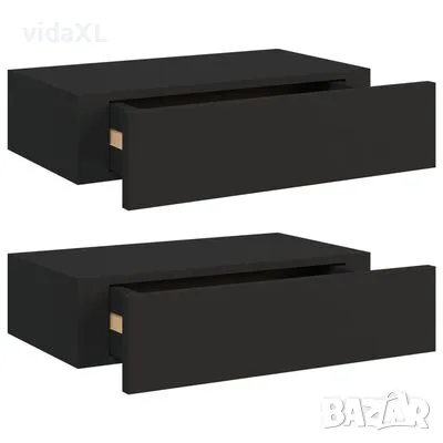 vidaXL Стенни рафтове с чекмеджета, 2 бр, черни, 40x23,5x10 см, МДФ(SKU:330244), снимка 1