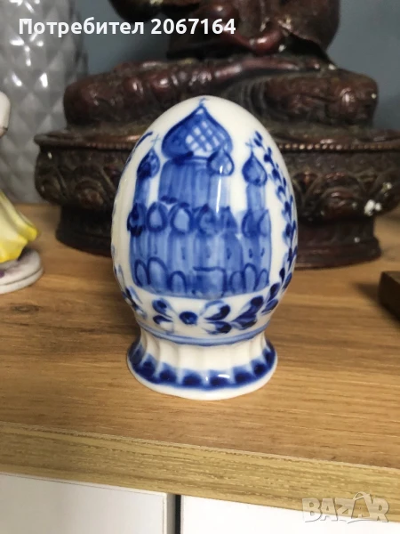 Руско порцеланово яйце Гжель, снимка 1