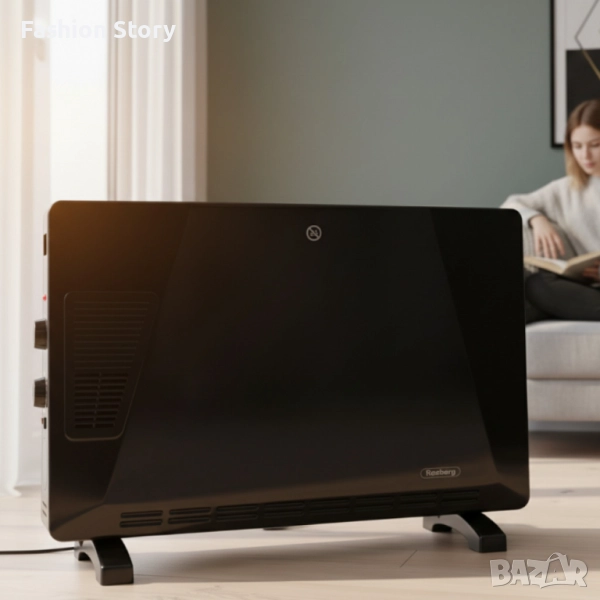 Конвекторен отоплител Rosberg – 2500W, 3 степени, с вентилатор, защита от прегряване (бял или черен), снимка 1