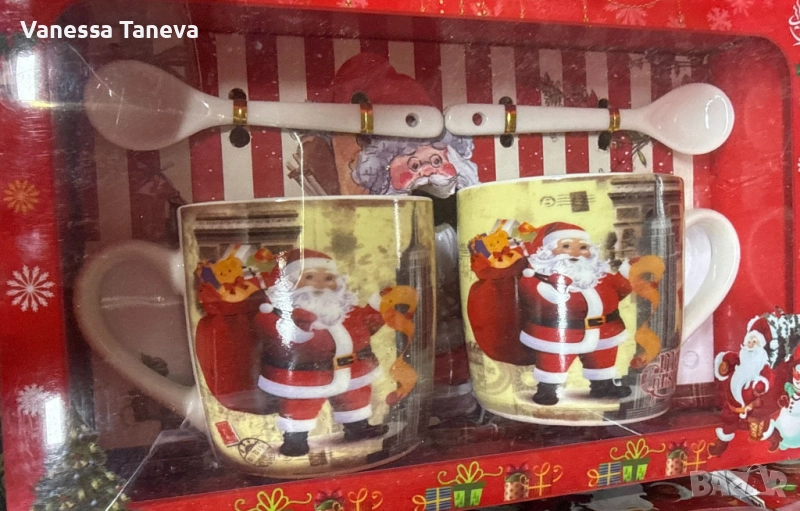 Подаръчен комплект за двама, 2 броя коледни чаши с 2 лъжички., снимка 1