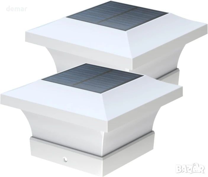 ILIKEPOW 2 бр. Соларни стълбови лампи, LED водоустойчиви, 6000К, снимка 1