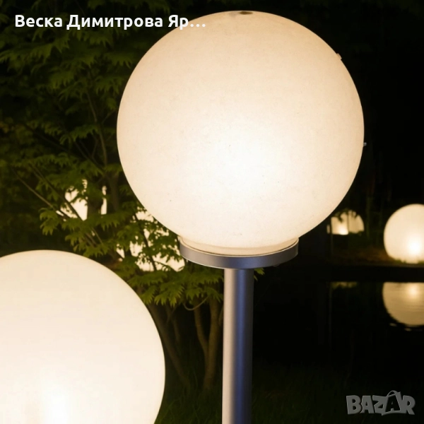 Соларна градинска лампа сфера BONETTI Ø30 см – автоматично осветление без кабели и сметки за ток, снимка 1