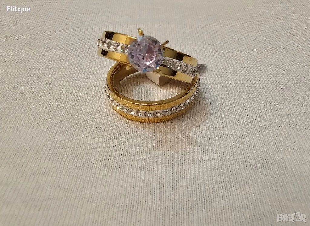 Стилен комплект от 2 броя пръстени с цирконии от медицинска стомана, снимка 1