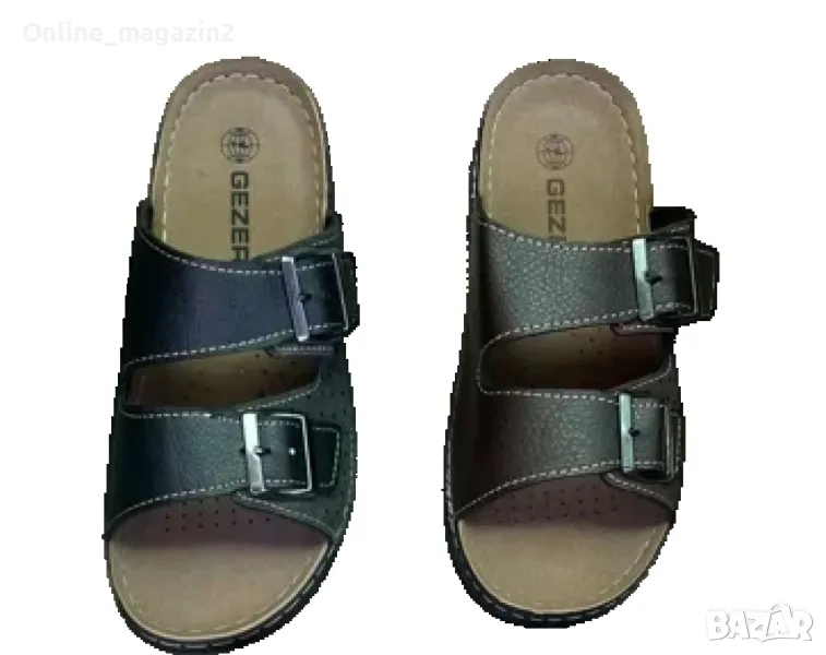 Здрави и издръжливи мъжки кожени чехли с катарама, снимка 1