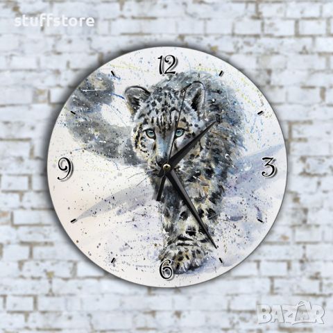 Стенен Часовник - Арт Красив Бял Леопард, снимка 1 - Стенни часовници - 45653726