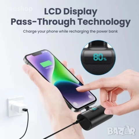 НОВА Мини Power bank 5200mAh за iPhone 20W PD 4.0 A, бързо зареждане, компактен LCD цифров дисплей, снимка 2 - Външни батерии - 50511365