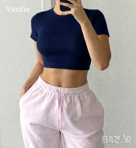 Тъмносиня къса блуза