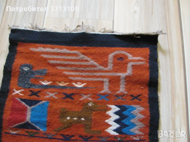 19век автентичен вълнен килим Централна Америка ,85х40см., снимка 5 - Антикварни и старинни предмети - 51837697