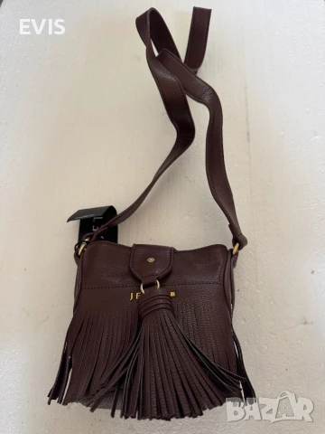 НОВА кафява кожена чанта Jette – с ресни и дълга дръжка, снимка 3 - Чанти - 50723084