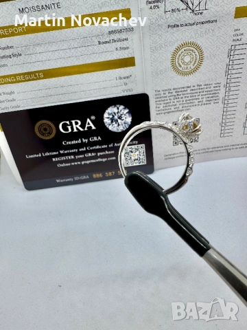 Сребърен пръстен с мойсанит (Диамант) 1 карат, снимка 9 - Пръстени - 54118112