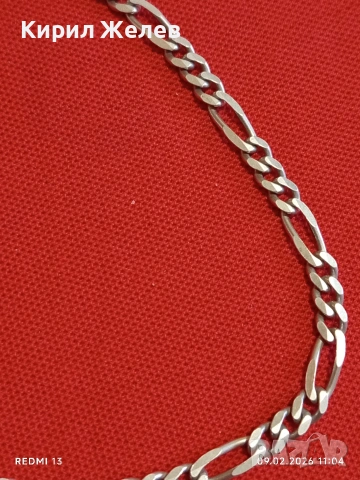 Красив сребърен ланец плетка тип ФИГАРО класически модел майсторска изработка 53145, снимка 2 - Колиета, медальони, синджири - 53411202