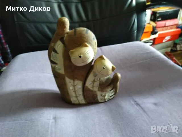 Дървени котета два броя за украса 16 и 11 см отлични, снимка 2 - Декорация за дома - 49799835